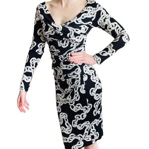 DIANE VON FURSTENBERG 100% Silk Bentley  Dress Rusched Side Long Sleeves Sz 10